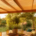 bache pour pergola en PVC beige sur terrasse