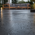 Carrelage terrasse moderne : grandes dalles effet béton gris anthracite antidérapant