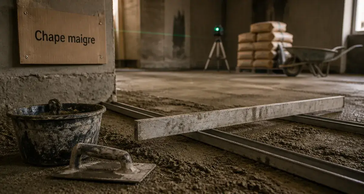 Chape maigre en cours : dosage 150 kg/m³, sol sans fissure
