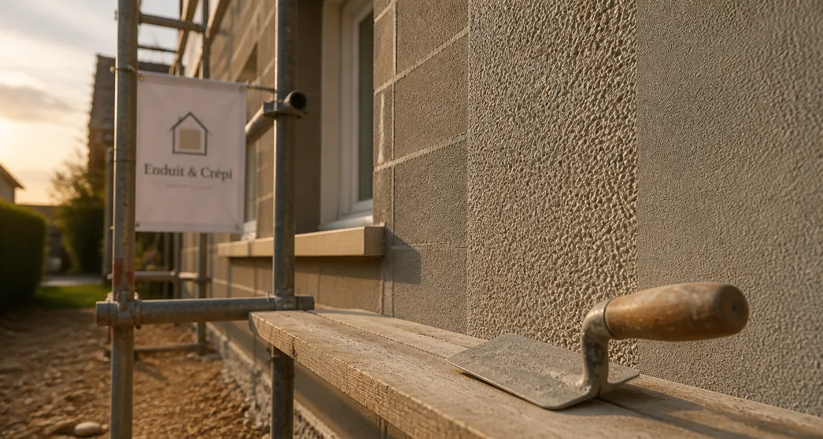 Crépi ou enduit extérieur : enduit projeté granuleux et finition grattée
