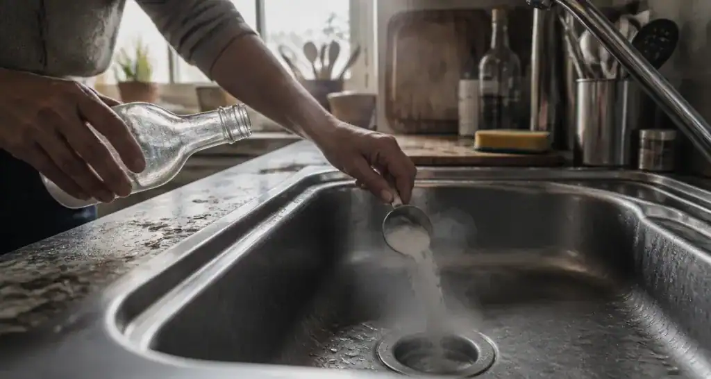 désodorisant canalisation évier inox bicarbonate vinaigre