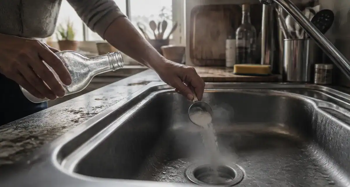 désodorisant canalisation évier inox bicarbonate vinaigre
