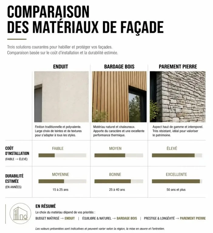 Comparatif des solutions pour rénover ou embellir une façade : coût et durabilité des matériaux