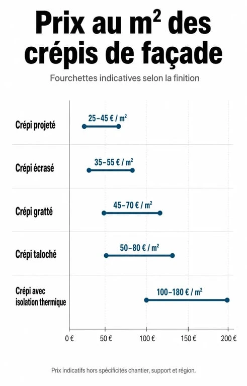Infographie comparative des prix au m² pour le crépi d'une maison de 100m2 selon la technique choisie