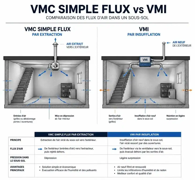 Comparatif des systèmes de ventilation mécanique pour sous-sol : VMC vs VMI