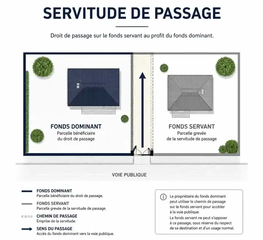 Schéma explicatif des travaux sur servitude de passage entre fonds dominant et fonds servant