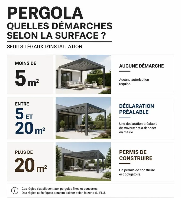 Infographie des seuils administratifs pour l'installation d'une pergola démontable sans autorisation
