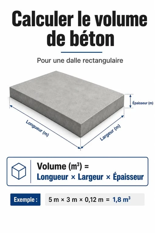 Infographie explicative pour le calcul du volume de béton en m3 pour une dalle