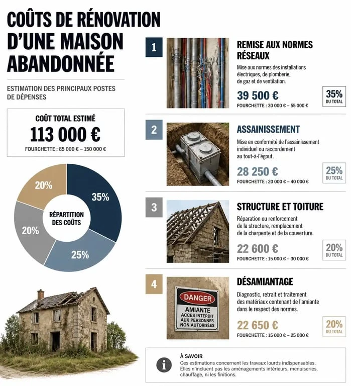 Infographie des coûts de rénovation d'une maison abandonnée