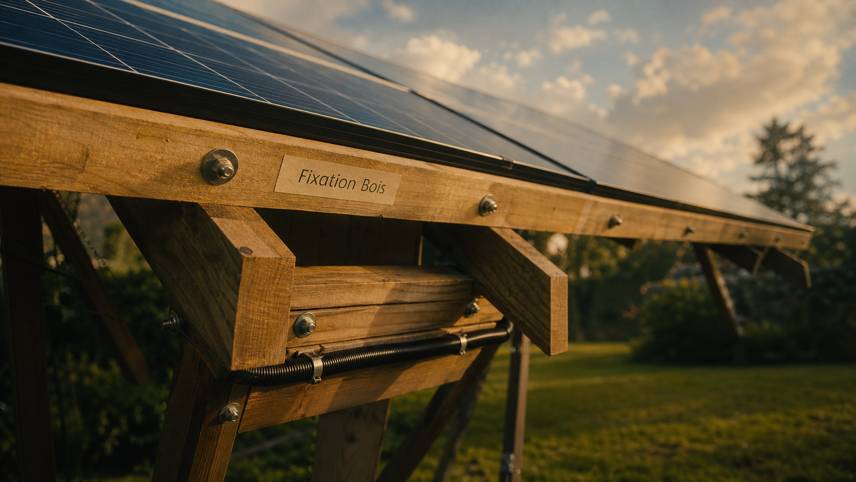 Fabriquer support panneau solaire bois : châssis en chevrons robustes traité hydrofuge