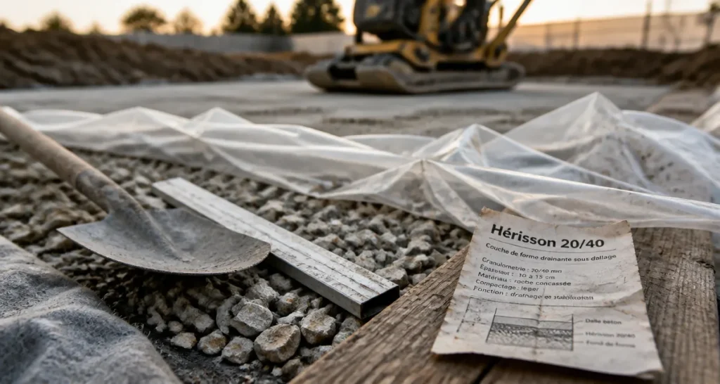Gravier sous dalle 20/40 en hérisson, pour éviter les fissures sous dalle béton