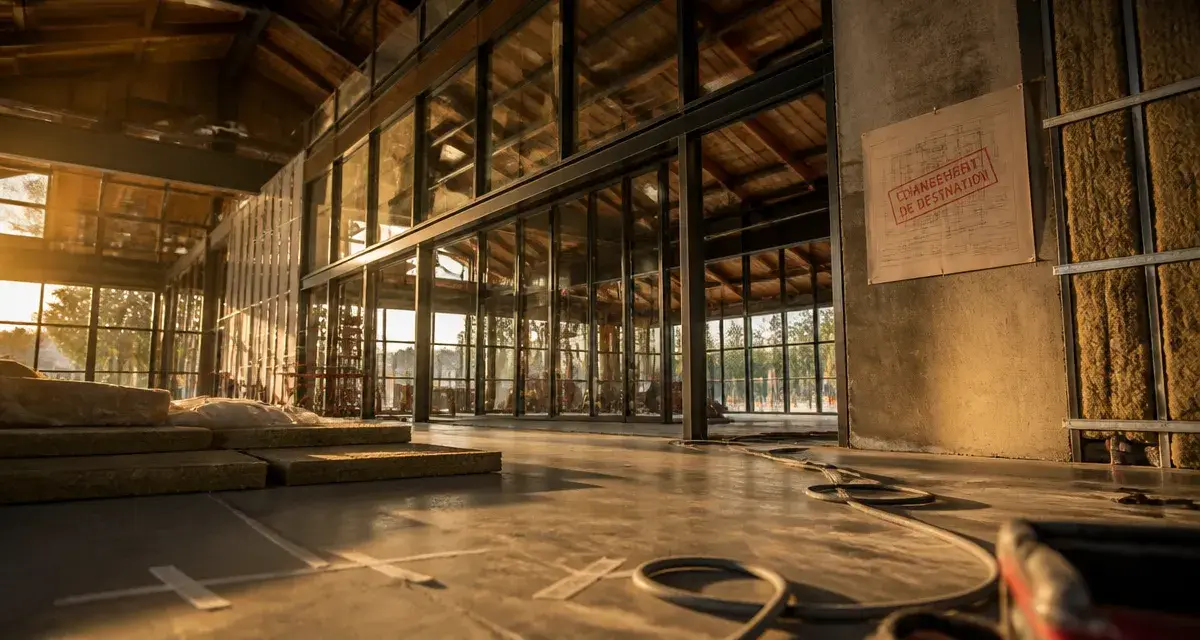 Hangar aménagé en maison en réhabilitation : isolation et dalles béton