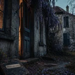 Maison abandonnée : maison sans maître, porte entrouverte et fenêtre brisée
