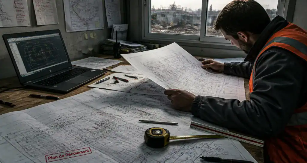 plan de récolement sur table de chantier