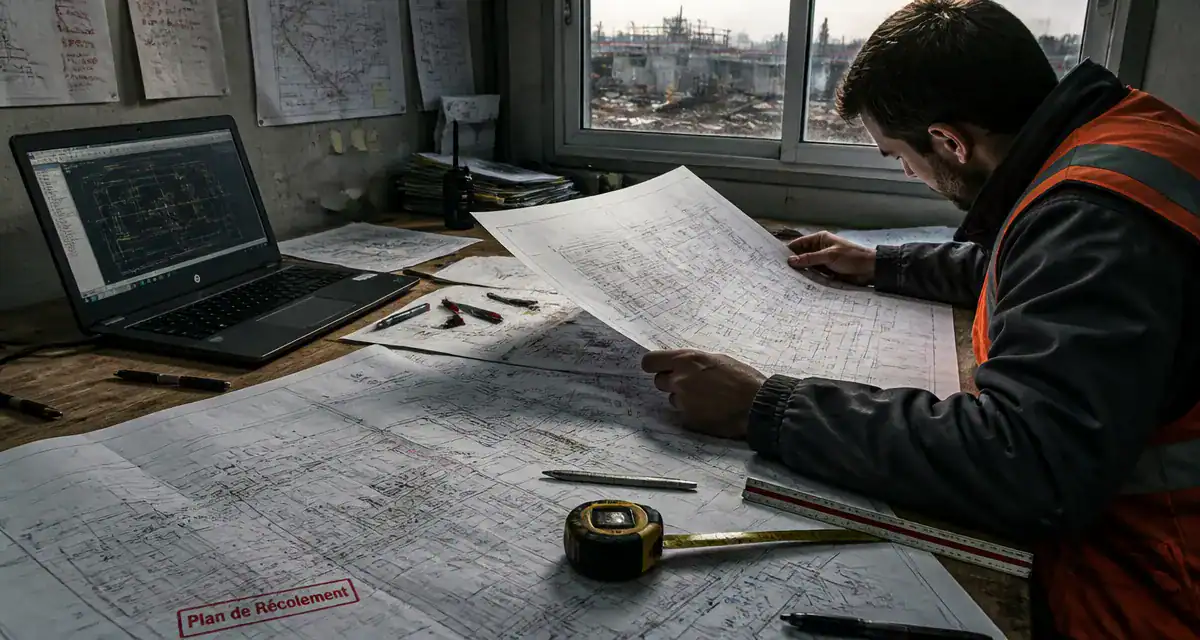 plan de récolement sur table de chantier