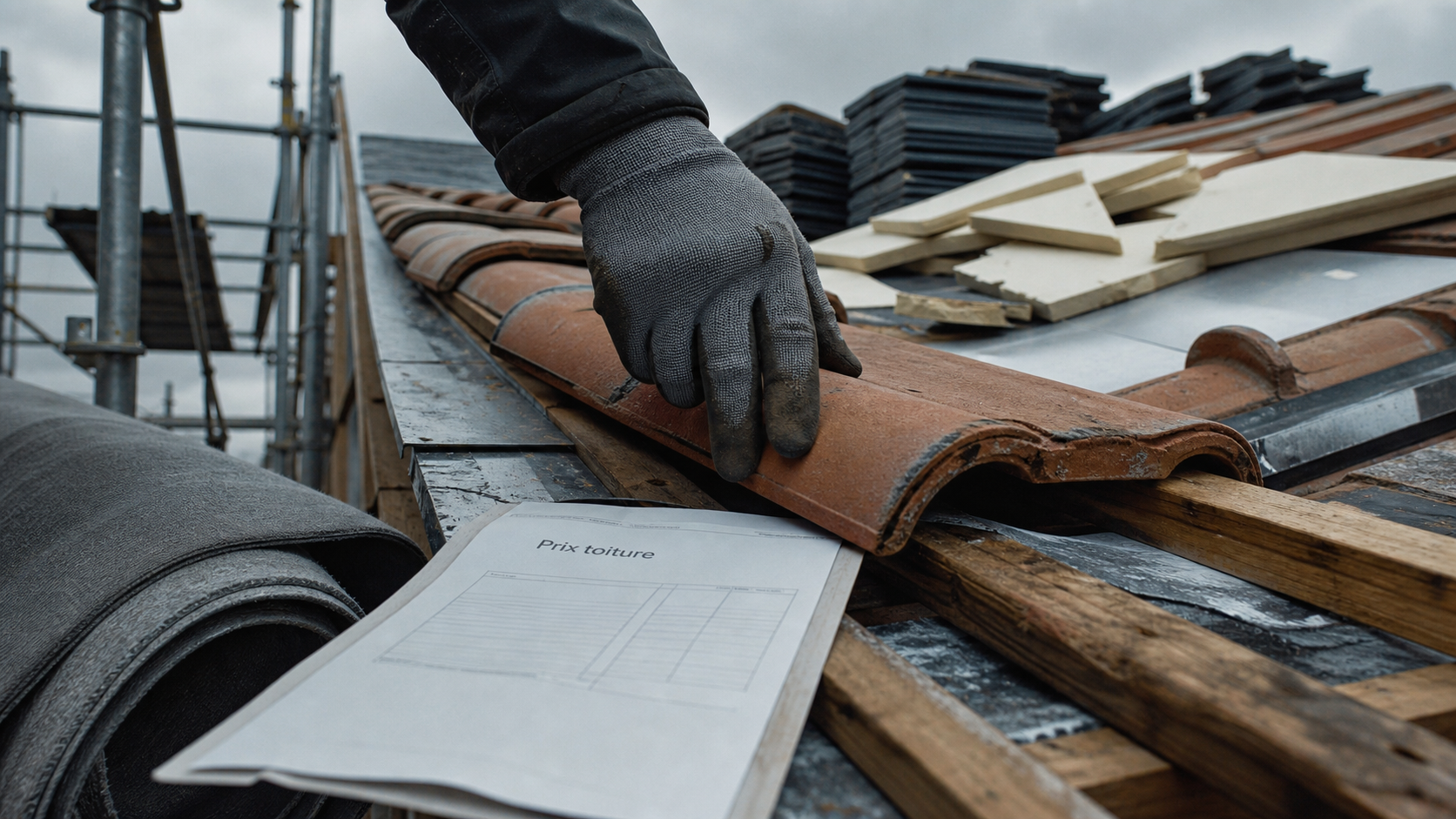 Prix toiture m2 : pose de tuiles sur chantier