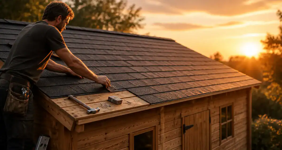 Pose shingle toiture abri jardin