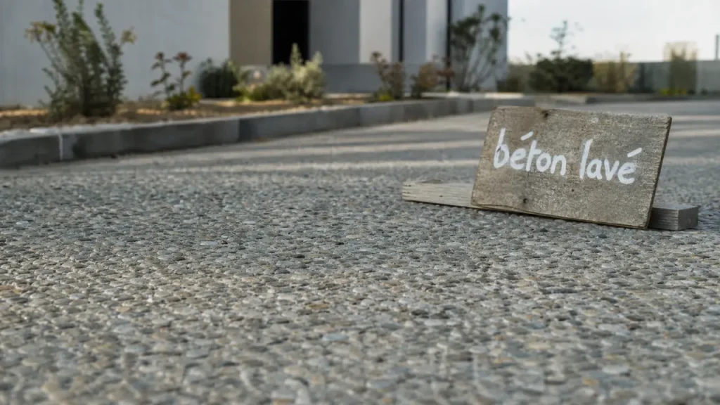 béton lavé : allée en pierre, granulats visibles