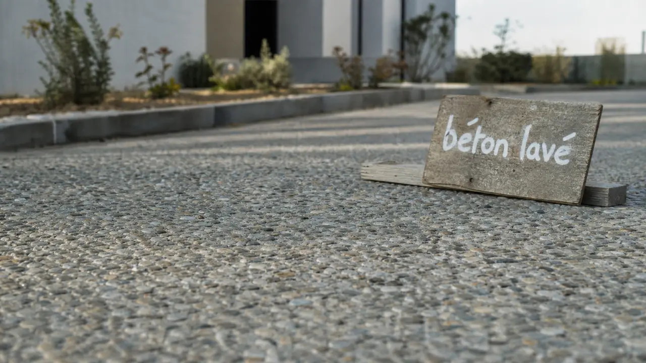 béton lavé : allée en pierre, granulats visibles