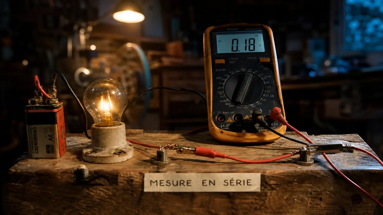 Brancher un amperemetre en série, polarité et calibre sur circuit