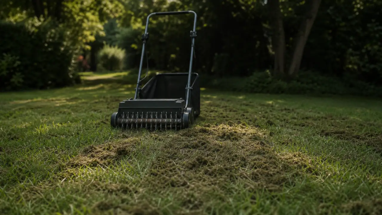 Démousseur ou scarificateur : pelouse fraîchement démoussée
