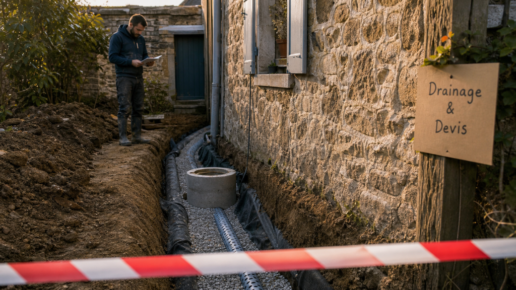 Drainage d’une maison ancienne : tranchée et devis, drainage maison ancienne prix