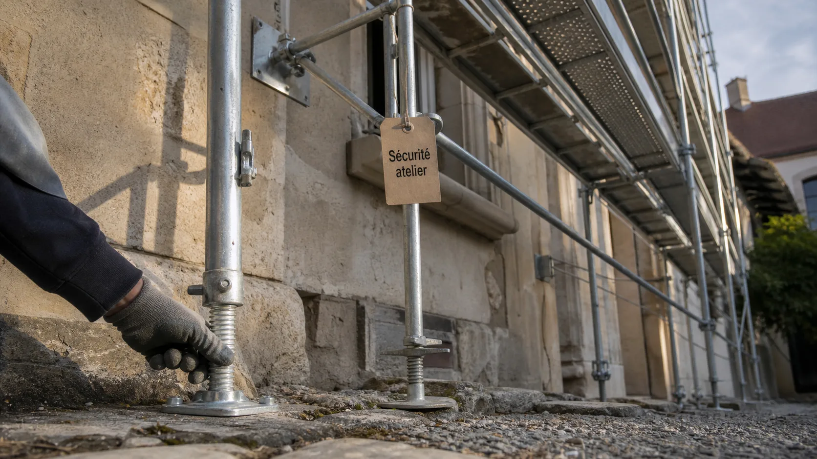 Echafaudage fixe acier galvanisé : ancrages et LOA, sécurité
