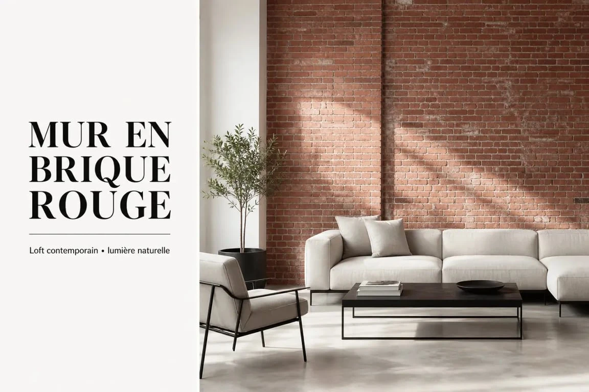 Mur en brique rouge dans un salon moderne au style industriel
