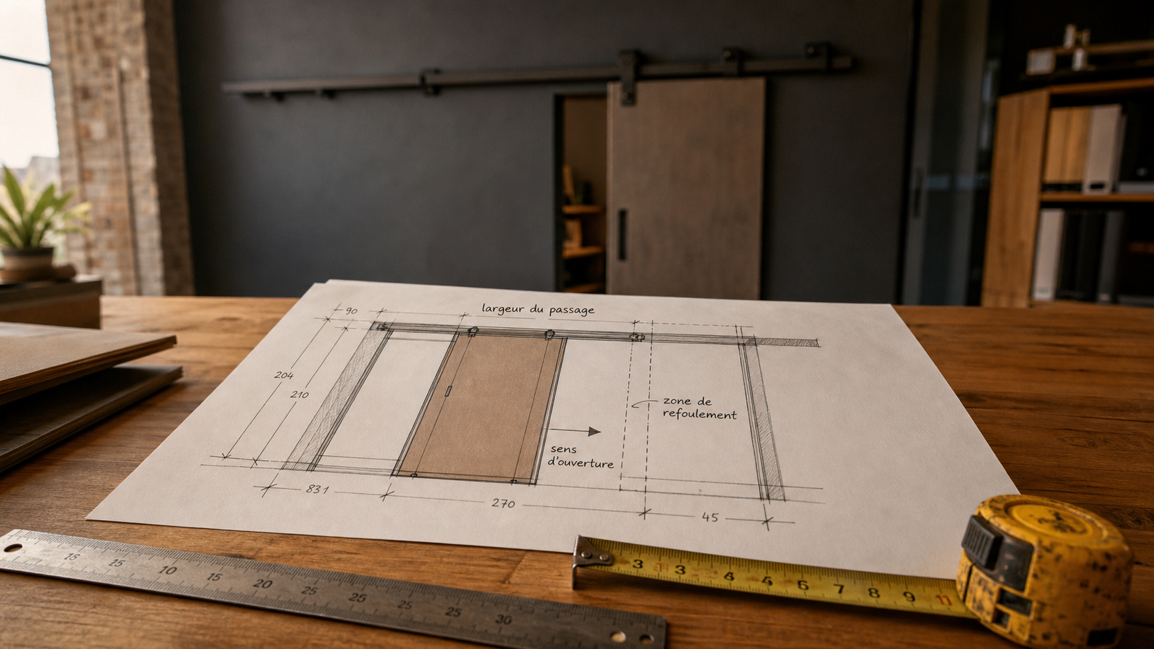 Plan porte coulissante : dimensions, galandage et zone de refoulement