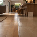Jonction salon parquet cuisine carrelage avec profilé de transition fin
