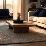 Tapis dans salon sous le canapé, sous la table basse
