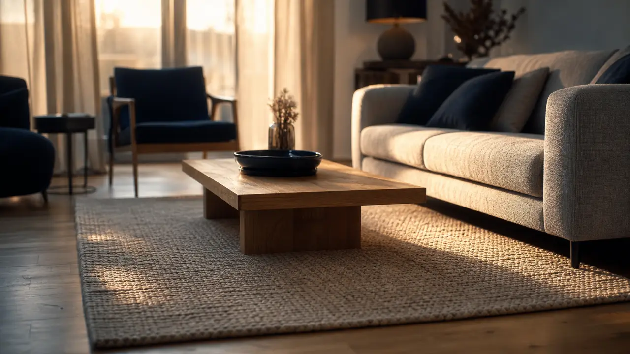 Tapis dans salon sous le canapé, sous la table basse