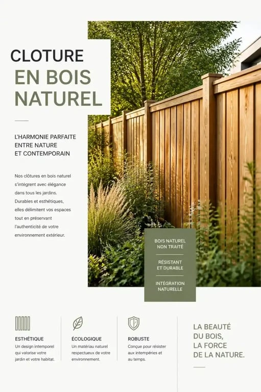 Clôture en bois naturel pour aménagement de jardin en Essonne