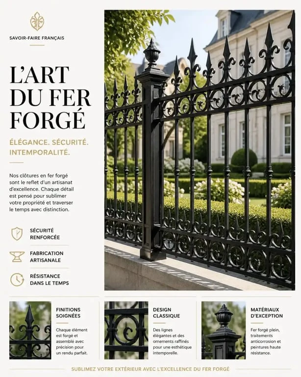 Clôture en fer forgé élégante par artisan clôturiste