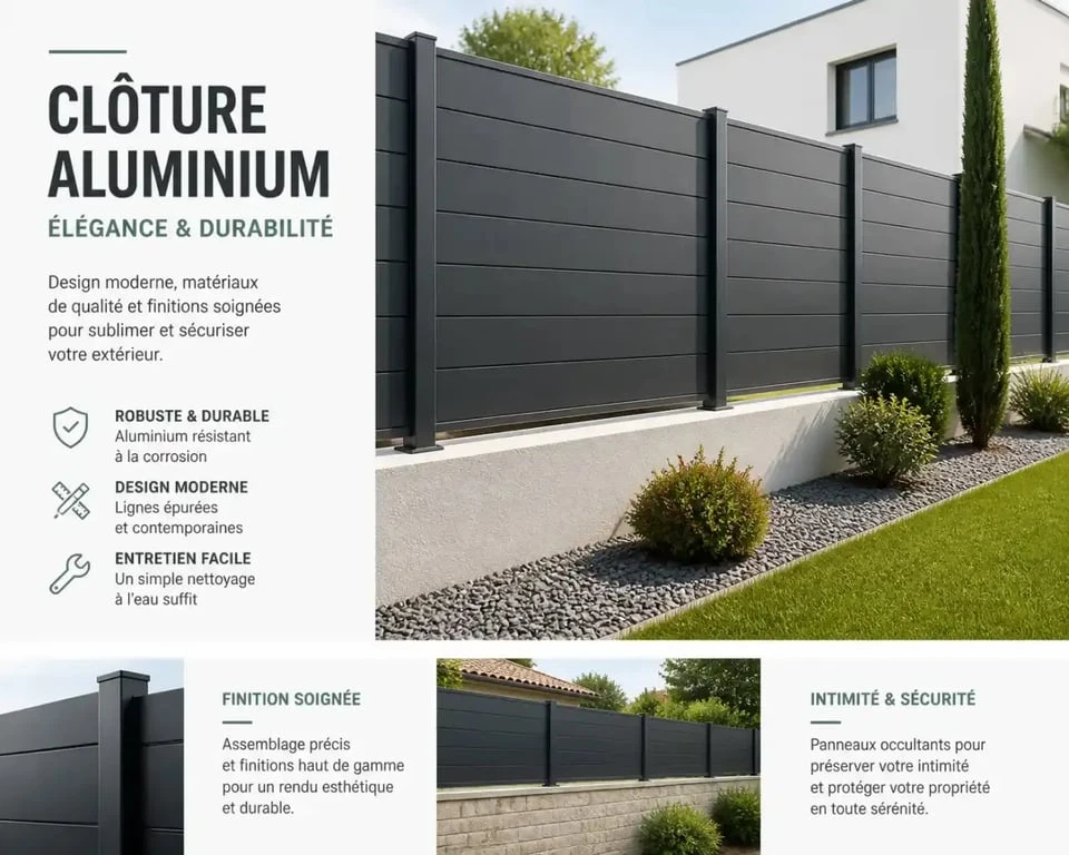 Clôture en aluminium moderne installée par artisan clôturiste en Essonne