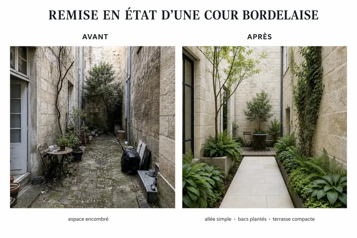 Aménagement jardin bordeaux avant/après d’une cour urbaine rénovée