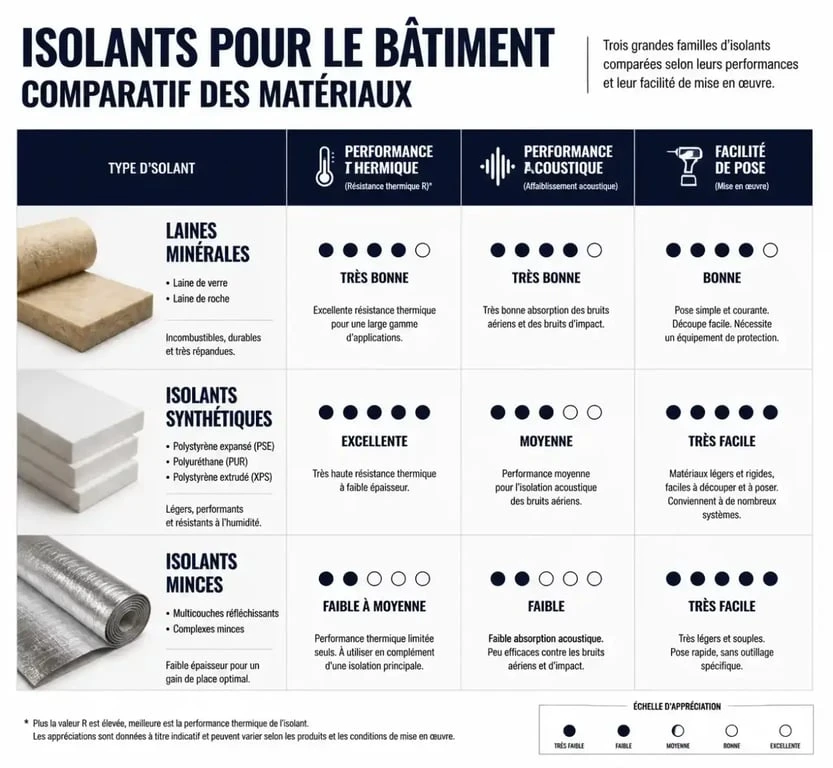 Tableau comparatif des isolants thermiques pour vos travaux d'isolation Brico Dépôt