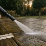 Terrasse bois karcher avec nettoyeur 80 bars : buse à jet plat, distance de sécurité