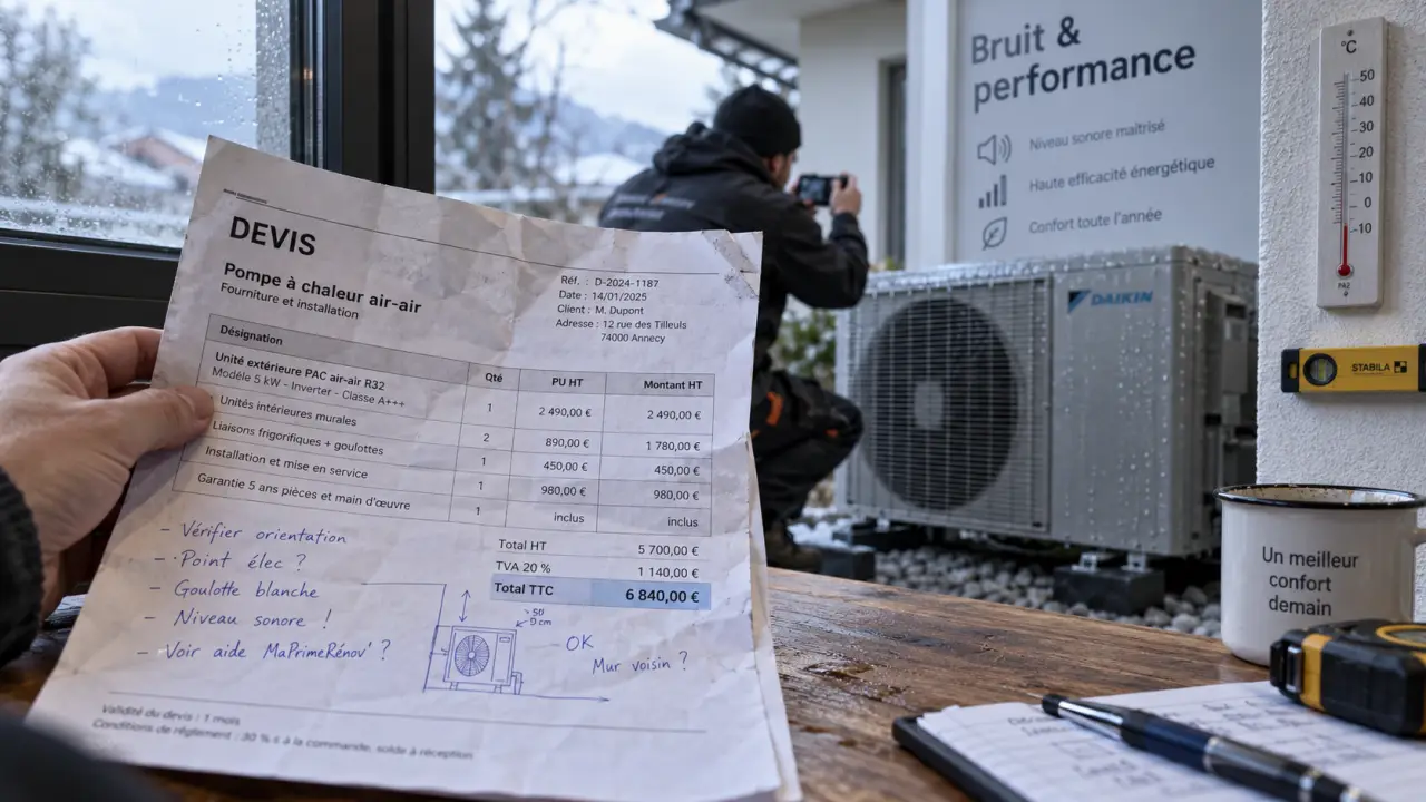 Pompe à chaleur avis négatif : dossier de devis près d’une installation